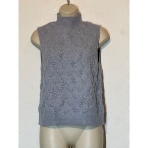 Kerisma Eco-Yarn Blue Mock Neck Cable Knit Sweater Vest M/L M6042